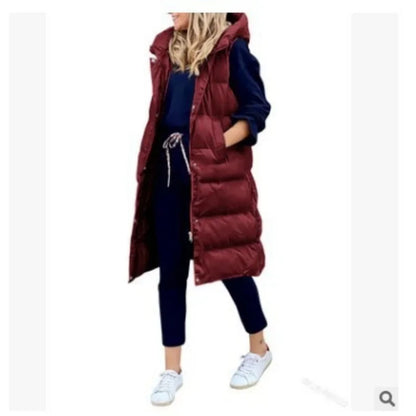 Women's solid color hooded long coat