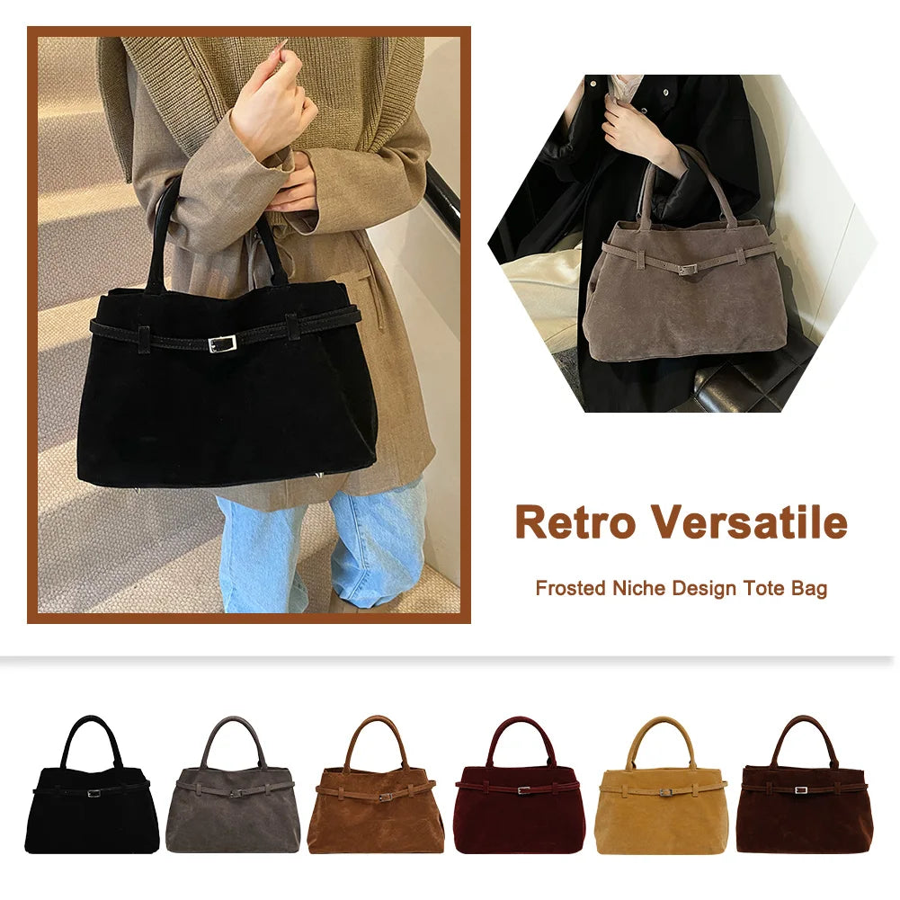 Buckle decorative design faux suede handbag