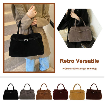 Buckle decorative design faux suede handbag