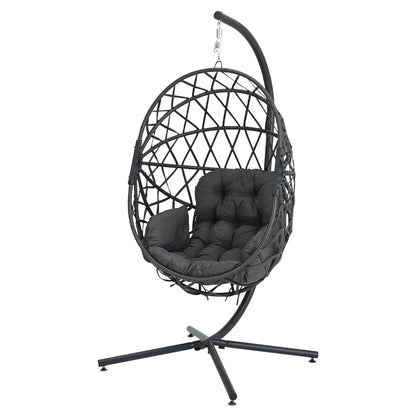 Woven outdoor egg chair with stand and cushion