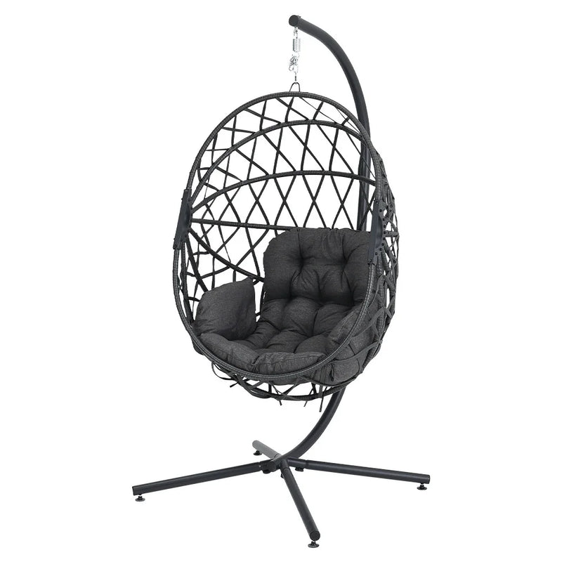 Woven Outdoor Egg Chair with Stand and Cushion