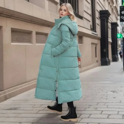 Woven block trend hooded down parkas coat