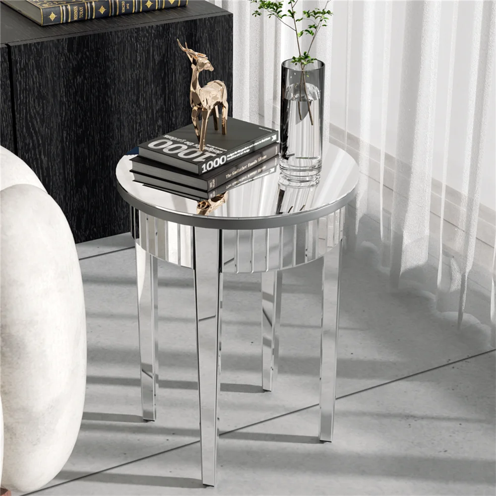 Modern silver mirrorred side table