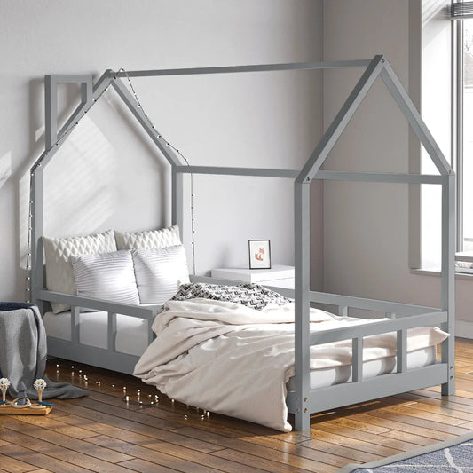 Child’s bed with house frame pine wood