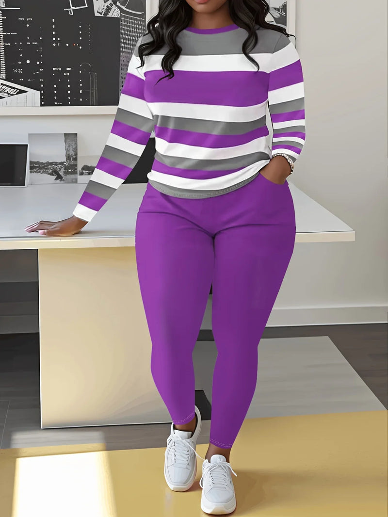 Casual O-Neck Long Sleeve Top and Long Pants Set