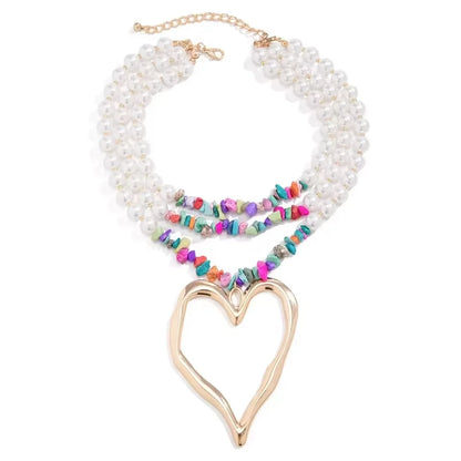 Multilayered Big Heart Pendant Choker Necklace