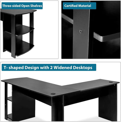 L-shaped large computer desk
