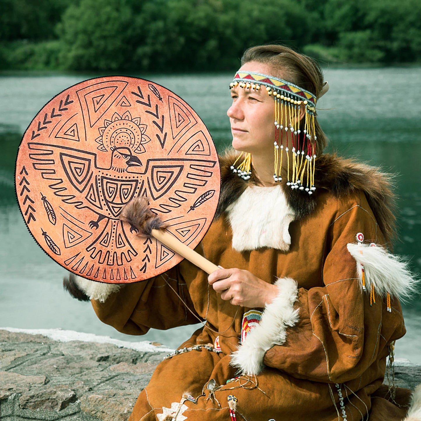 3d tree shape shaman drum with mallet