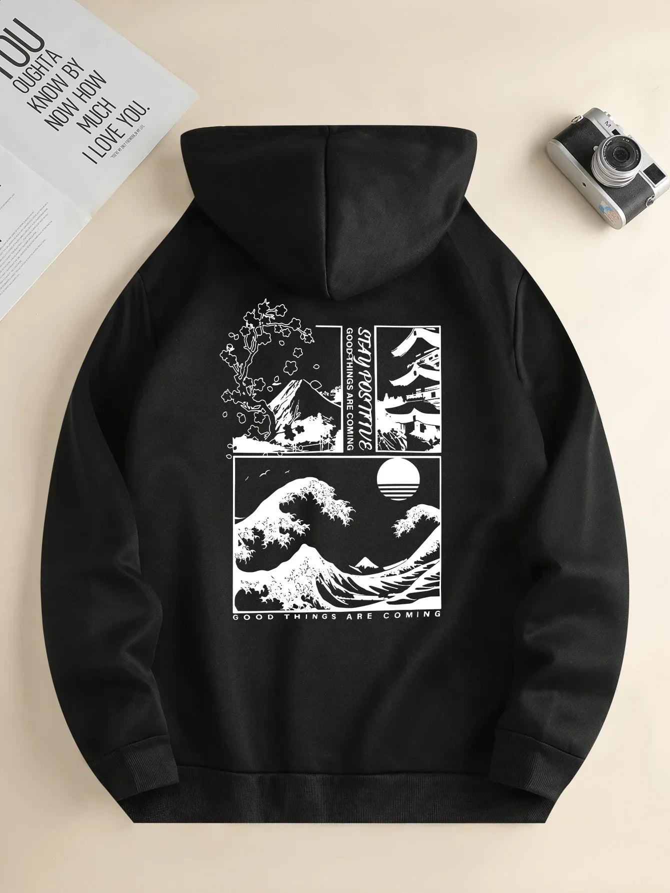 Men's landscape print long sleeve hoody