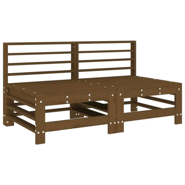 Set of 2 Pine Wood Middle Sofas for Garden
