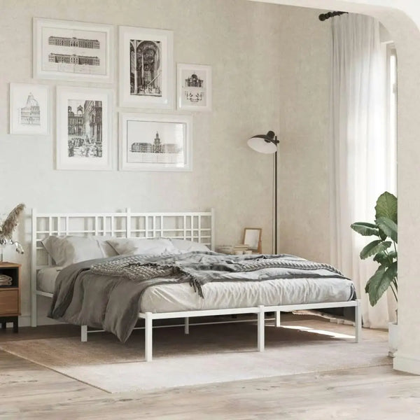 White Metal Bed Frame with Headboard