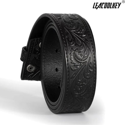 Floral engraved embossed leather belt strap