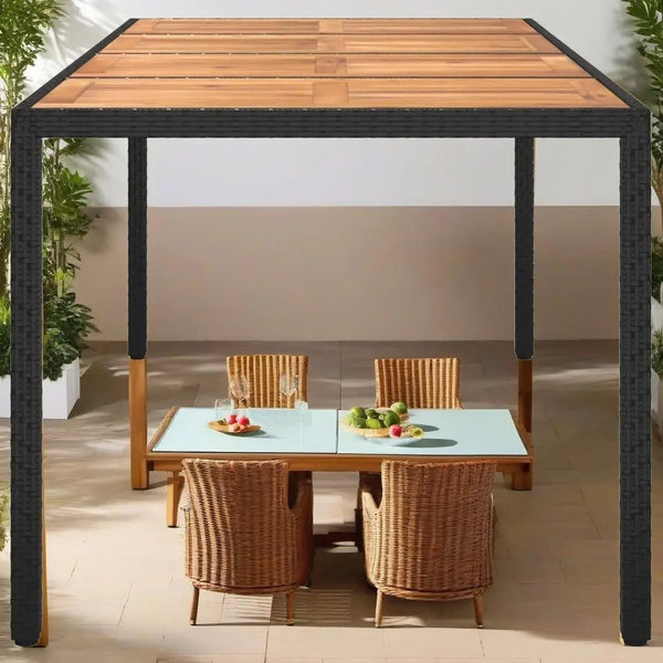 Durable Poly Rattan & Acacia Wood Garden Table