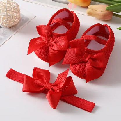 Newborn baby girl's bowknot lace shoes