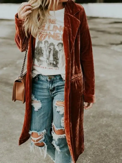 Long sleeve loose pocket ladies coats