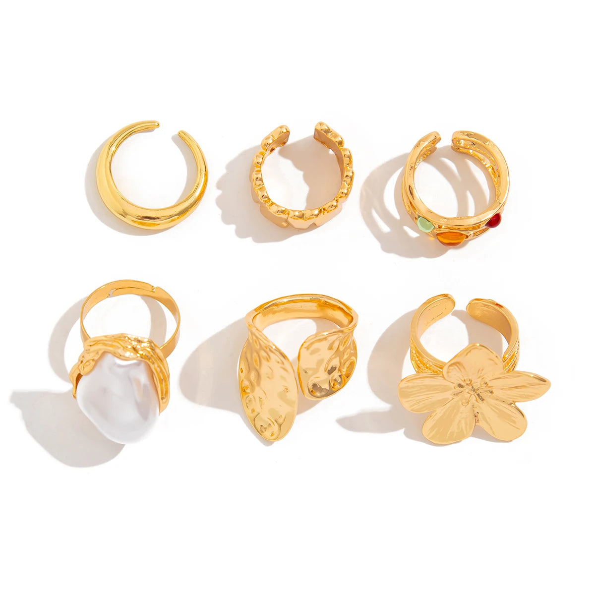 Exaggerated Metal Flower Open Rings