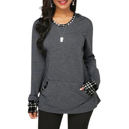 Casual hooded top with patchwork checks back