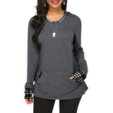 Casual Hooded Top with Patchwork Checks Back