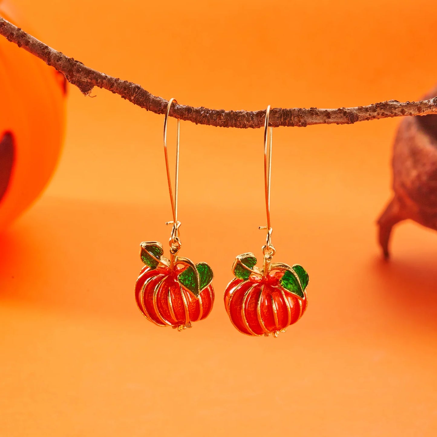 Gothic Punk Rhinestone Bow Pumpkin Earrings