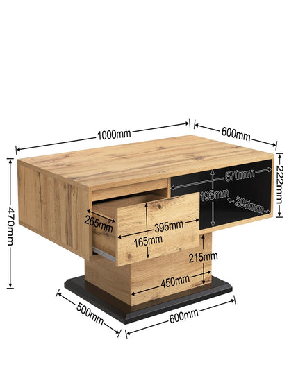 Wood grain coffee table with handle- drawer