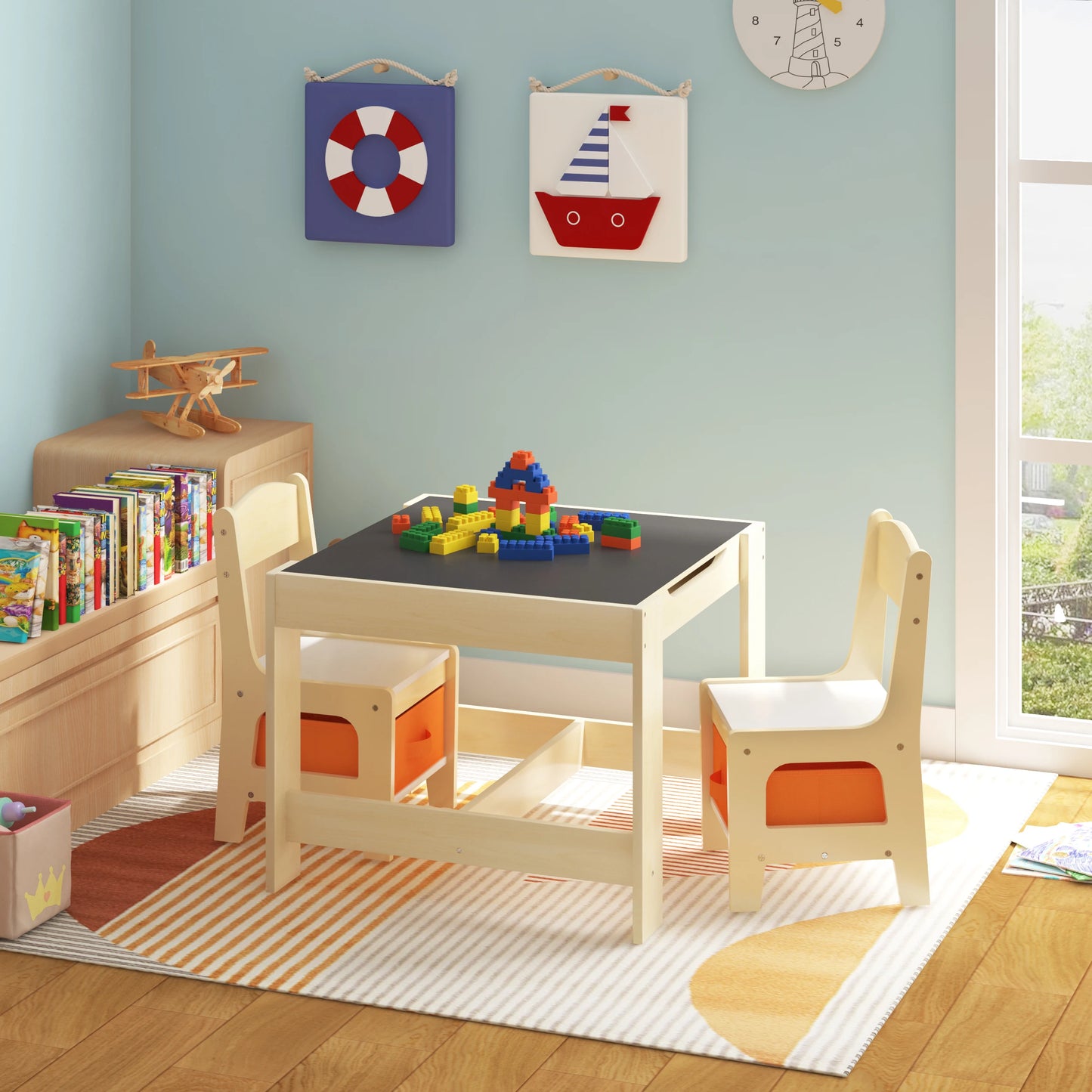 Kids wooden table with 2 chairs