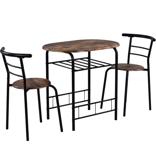 Wooden steel frame 3-piece dining table & chair set
