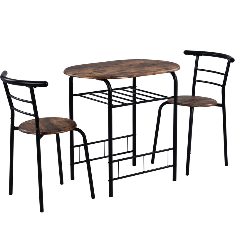 Wooden Steel Frame 3-Piece Dining Table & Chair Set