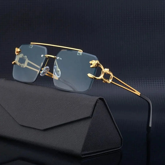 Retro cheetah decoration rimless sunglasses
