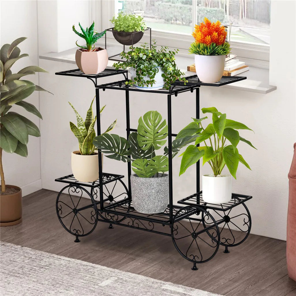 Large metal garden cart plant stand