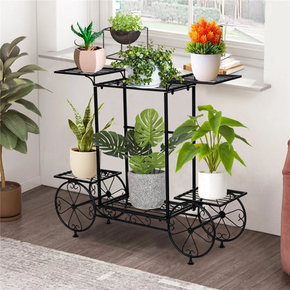 Large metal garden cart plant stand