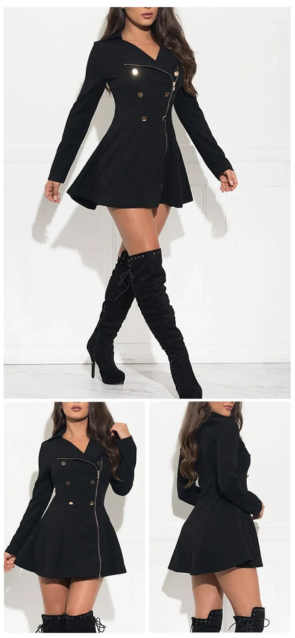Women's zipper trench turn down collar coat