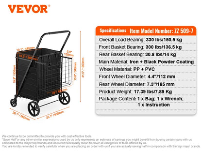 Folding Shopping Cart with Removable Waterproof Liner