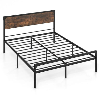 Industrial metal platform king bed frame