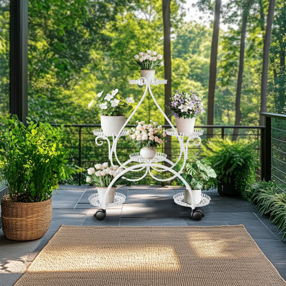 Indoor outdoor tall plant rack with rolling wheels