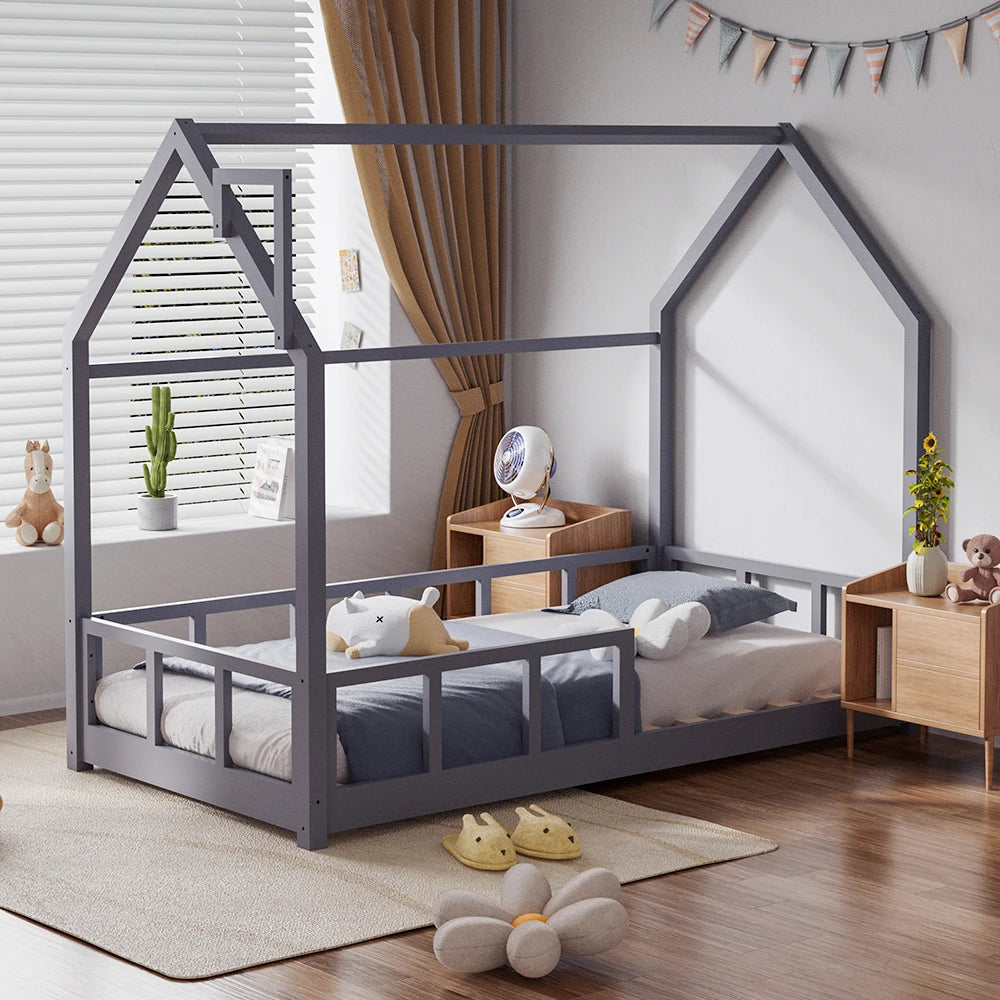 Child’s bed with house frame pine wood