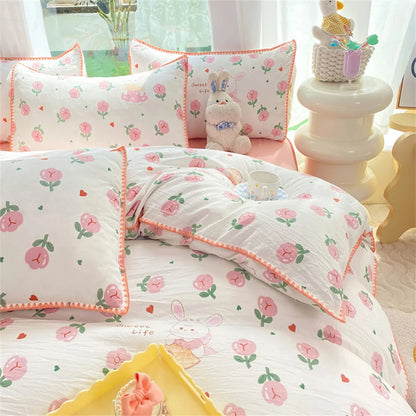 Flowers rabbit comforter soft bedding set