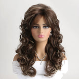 Natural Synthetic Mixed Brown Wigs with Bang