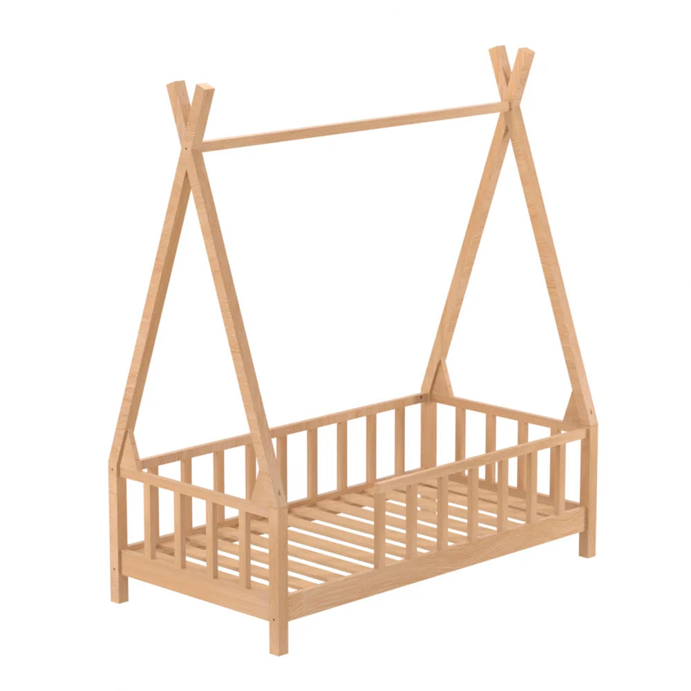 Premium wood kid's house bed frame with fence