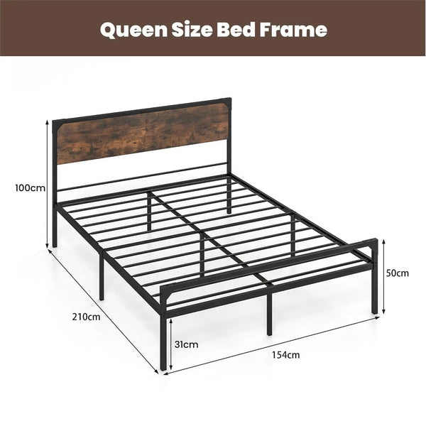 Industrial Metal Platform King Bed Frame