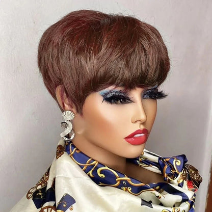 Brown short pixie cut human hair wig