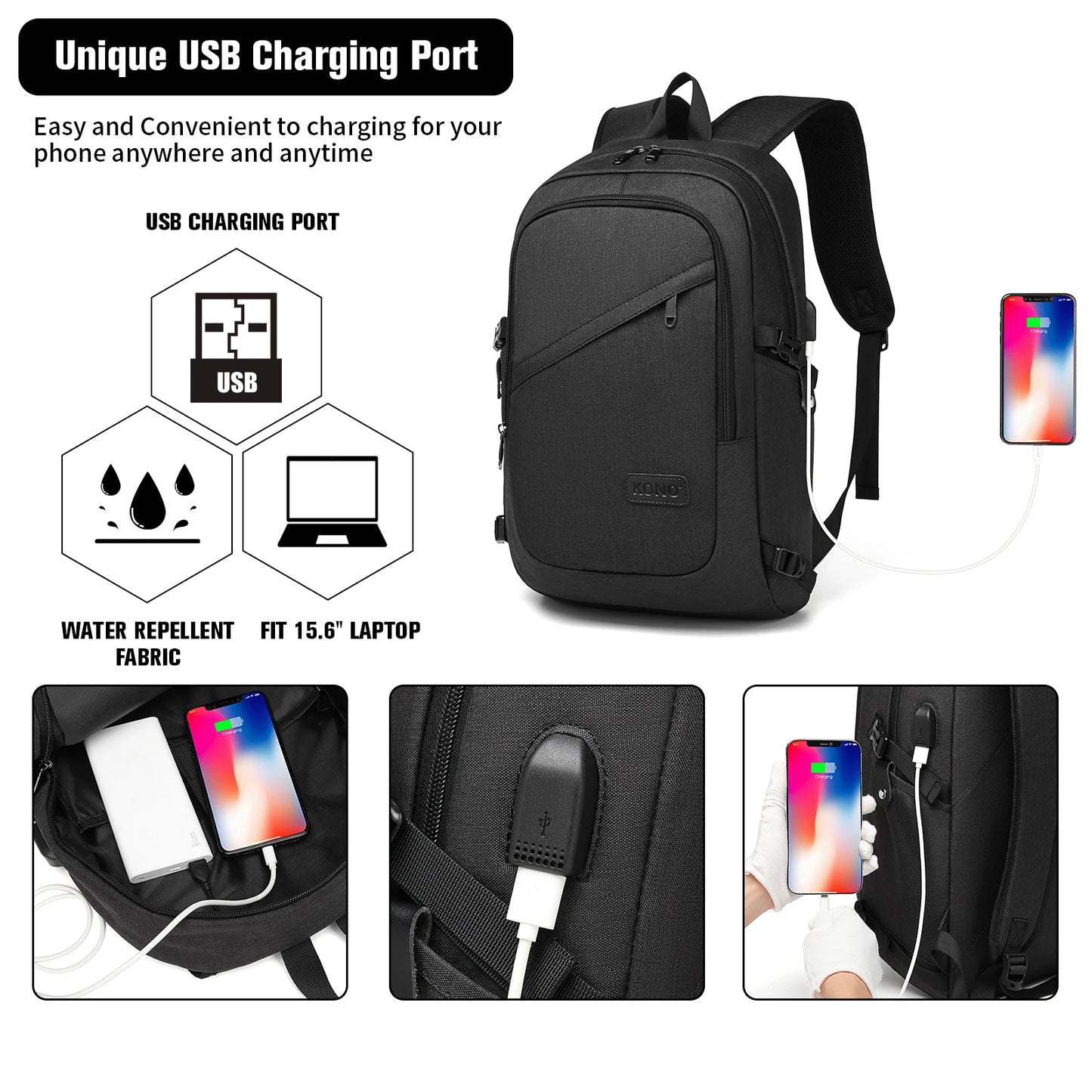 Anti-theft usb-charged laptop backpack