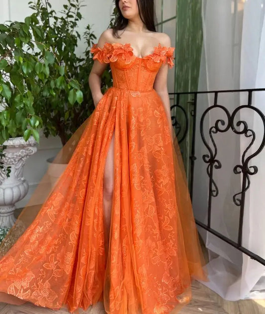 Long floor length off shoulder prom dress