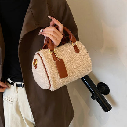 Ladies plush top handle clutch handbag