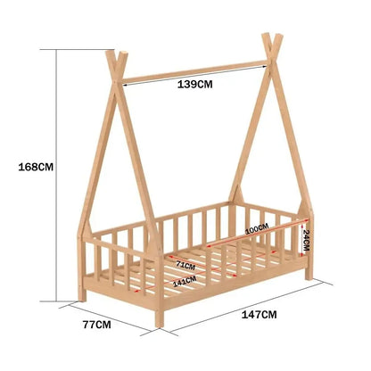 Premium wood kid's house bed frame with fence