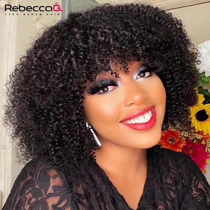 Afro kinky curly human hair wigs with bangs
