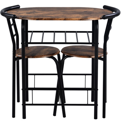 Wooden steel frame 3-piece dining table & chair set