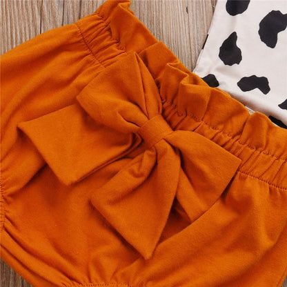 Leopard print short sleeve romper 3pcs outfit set