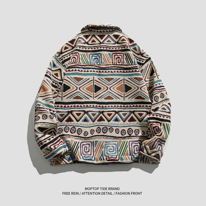 Ethnic style spliced loose single-breasted jacket