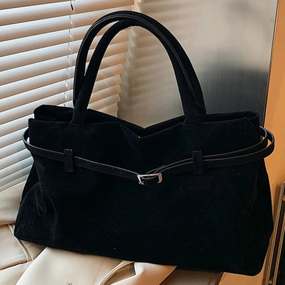 Buckle decorative design faux suede handbag