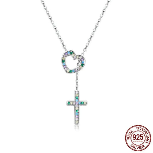 Women's Sterling Silver Heart Cross Necklace